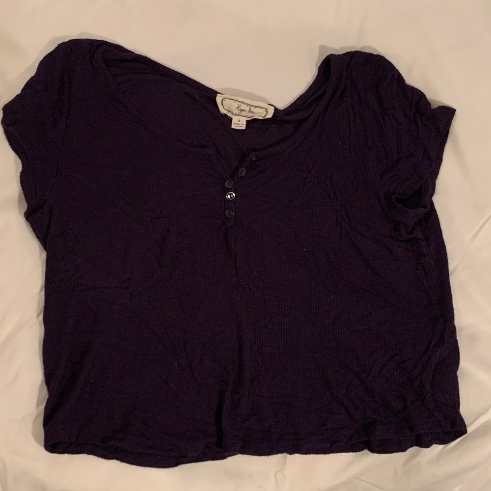 navy blue light crop top with buttons